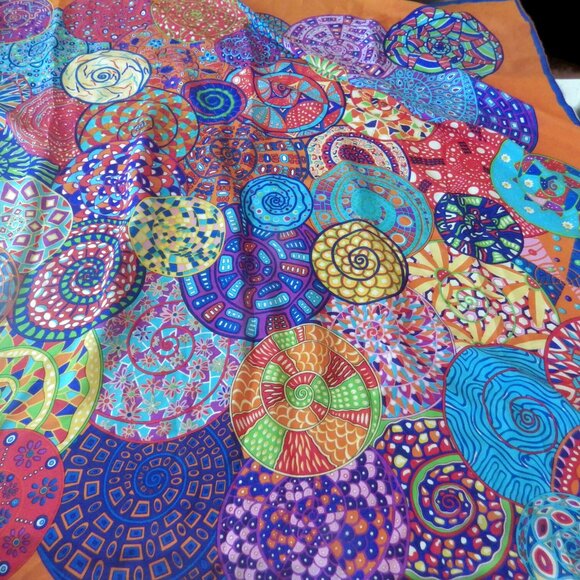 Stunning Extra-Large Silk Scarf/ Wrap/ Bright Colors/ 43" X 43" - Picture 7 of 7